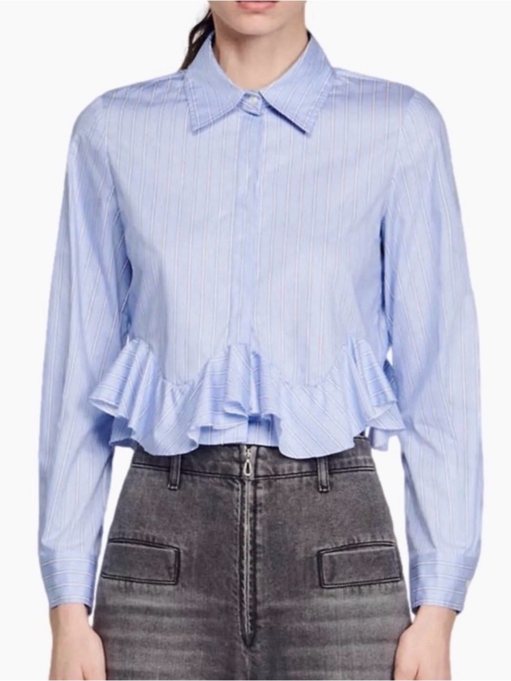 SANDRO Estela Ruffled Button Front Shirt